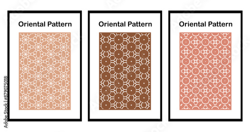 Set of 3 Oriental  pattern for fabric, wallpaper, flyer, business card. For use in graphics.