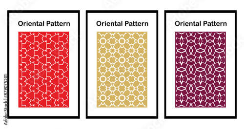 Set of 3 Oriental  pattern for fabric, wallpaper, flyer, business card. For use in graphics.