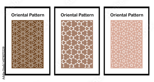 Set of 3 Oriental  pattern for fabric, wallpaper, flyer, business card. For use in graphics.