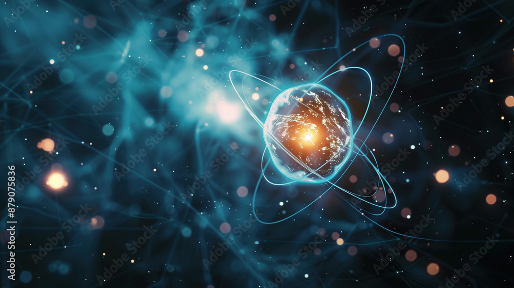 Holographic Hydrogen Atom Visualization in Deep Space, Science and Technology Concept Holographic Hydrogen Atom Visualization in Deep Space, Science and Technology Concept