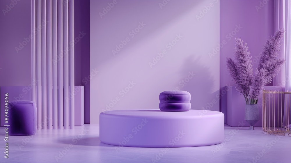 Luxurious modern product display with purple backdrops in a blank studio Luxurious modern product display with purple backdrops in a blank studio