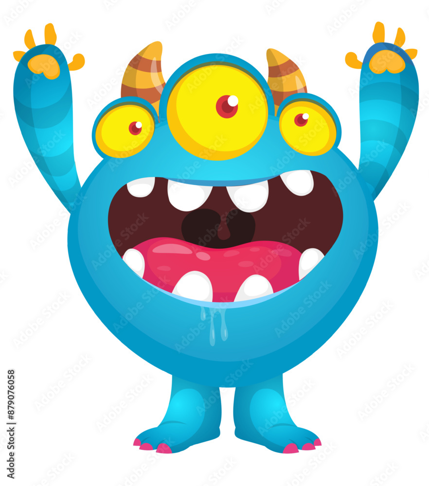 Cartoon cute monster with funny excited face expression waving hands . Vector illustration isolated on white. Halloween design Cartoon cute monster with funny excited face expression waving hands . Vector illustration isolated on white. Halloween design