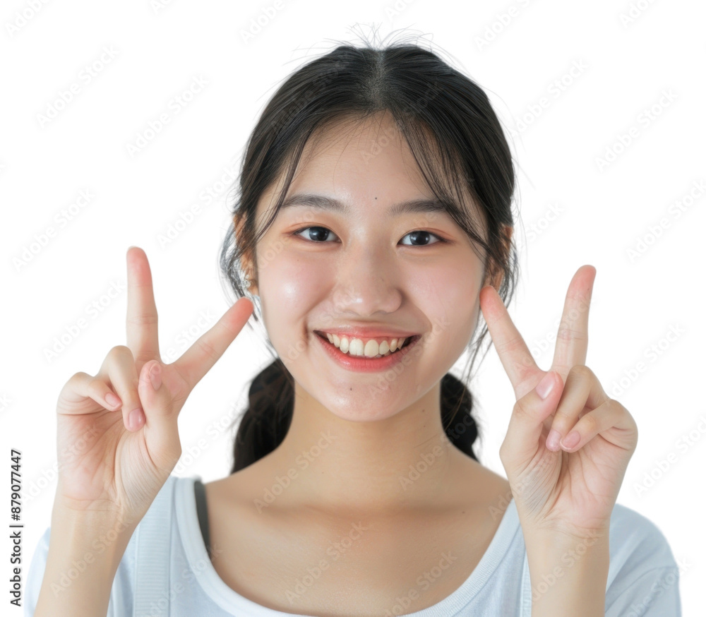 PNG Person making a peace sign finger cheerful portrait. PNG Person making a peace sign finger cheerful portrait.
