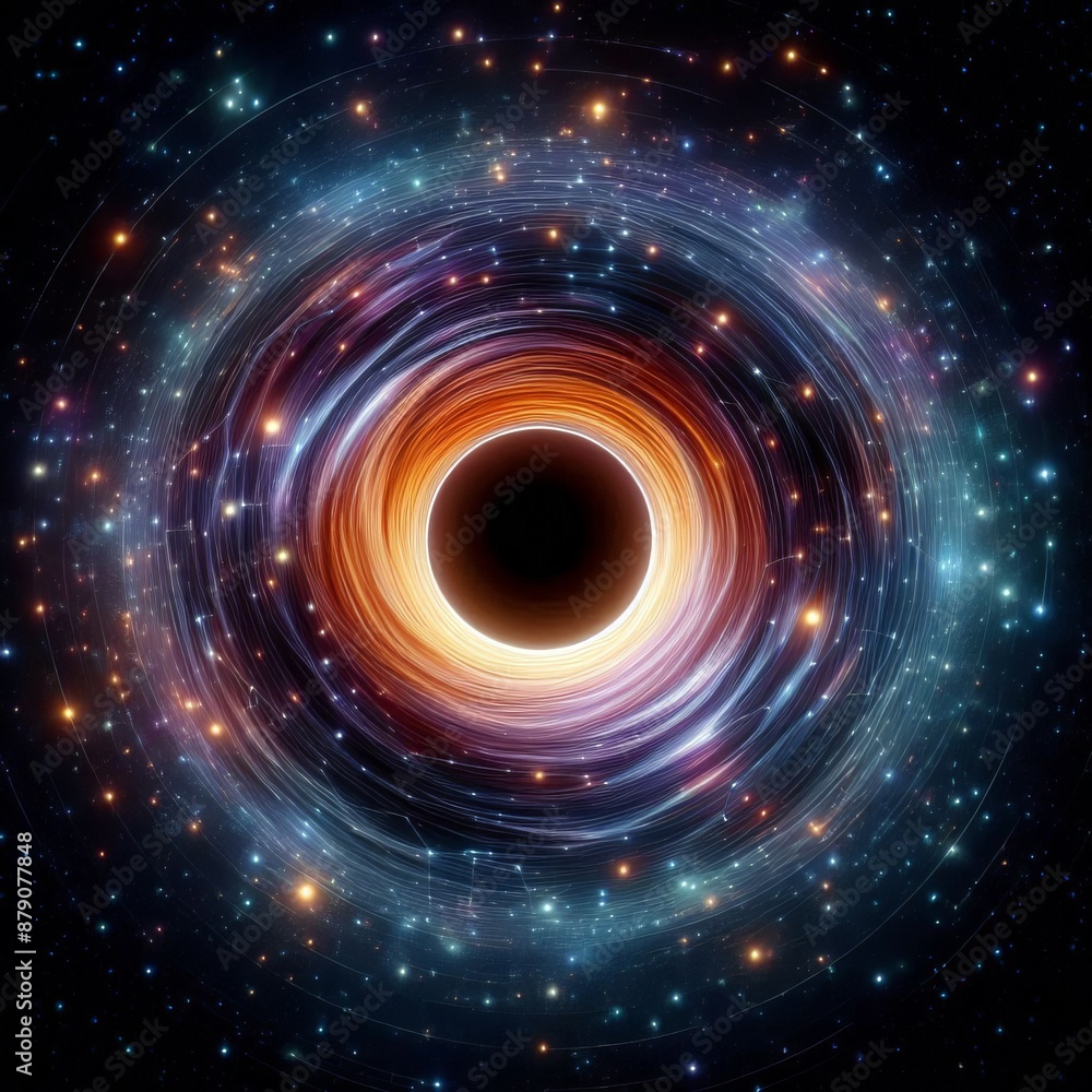 Fototapeta premium A blackhole swirling vortex of blue light and dark textures creates a cosmic dance in this space-inspired digital illustration wallpaper