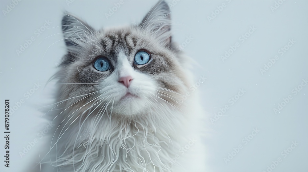 beautiful fluffy cat with blue eyes lying on a bed beautiful fluffy cat with blue eyes lying on a bed
