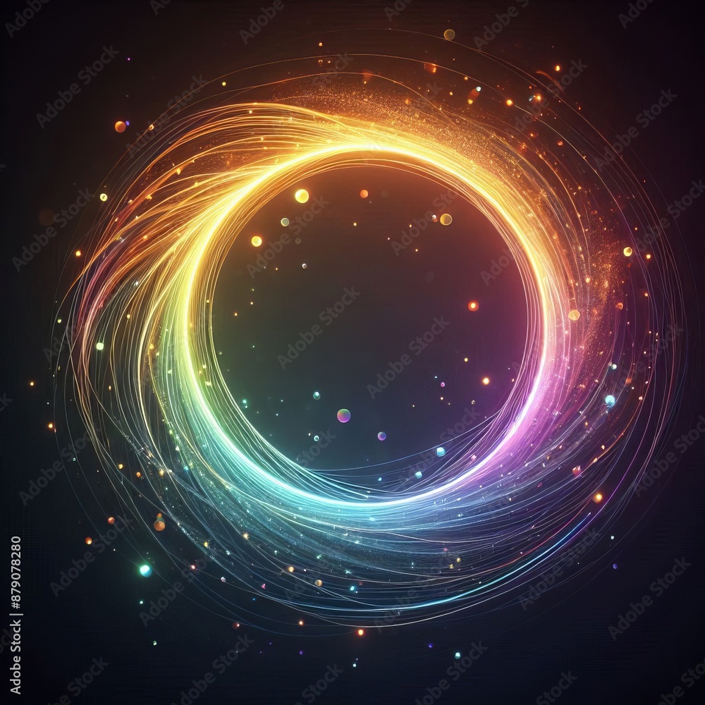 Swirling circles of light in a bright rainbow pattern create a dynamic abstract space isolated black background Swirling circles of light in a bright rainbow pattern create a dynamic abstract space isolated black background
