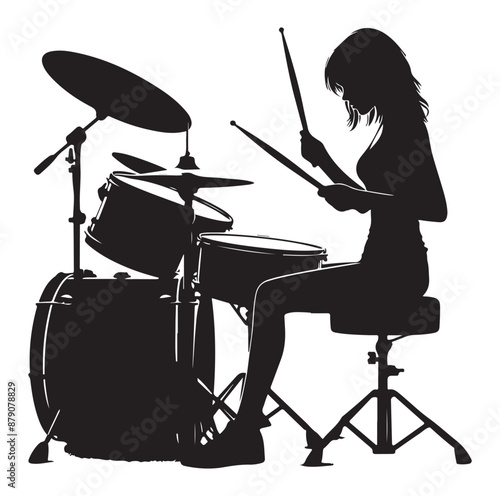 A drummer musician drumming drums vector silhouette