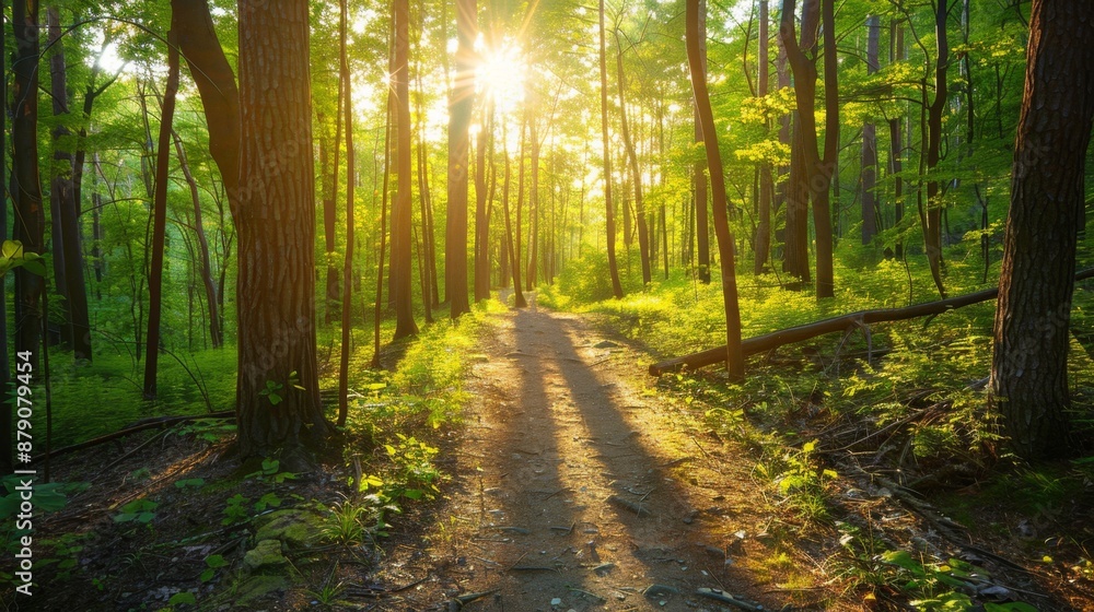 Obraz premium Sunlit Forest Path.