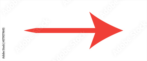 Thin Red arrow pointing right. Long, straight-line arrow icon in white. Graphic illustration for direction symbols, up and down signs. Vector horizontal arrow variation isolated on white background