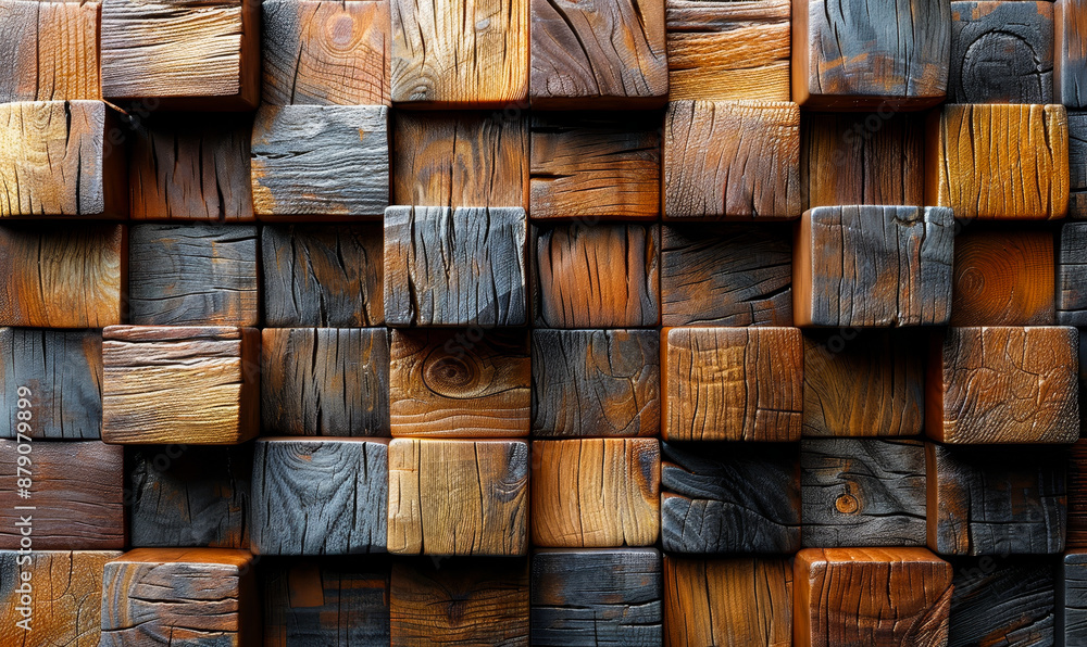 3D Rendered Timber Wall with Natural Wood Blocks Square Tile Pattern - Modern Rustic Texture Background 3D Rendered Timber Wall with Natural Wood Blocks Square Tile Pattern - Modern Rustic Texture Background