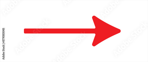 Thin Red arrow pointing right. Long, straight-line arrow icon in white. Graphic illustration for direction symbols, up and down signs. Vector horizontal arrow variation isolated on white background