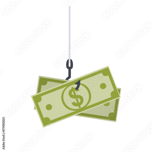 Fishhook with money. Money bait, vector illustration
