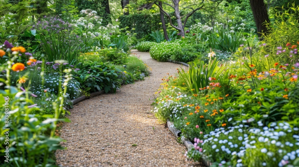 Winding Stone Path Through a Lush Garden. Winding Stone Path Through a Lush Garden.