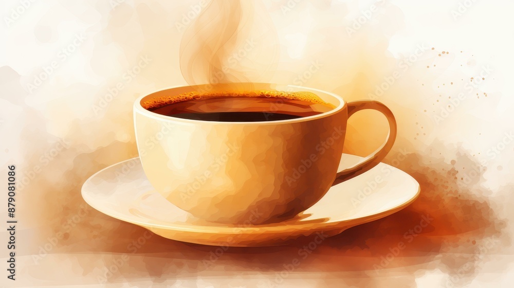 Fototapeta premium Delicate watercolor clip art of coffee mugs and beans.