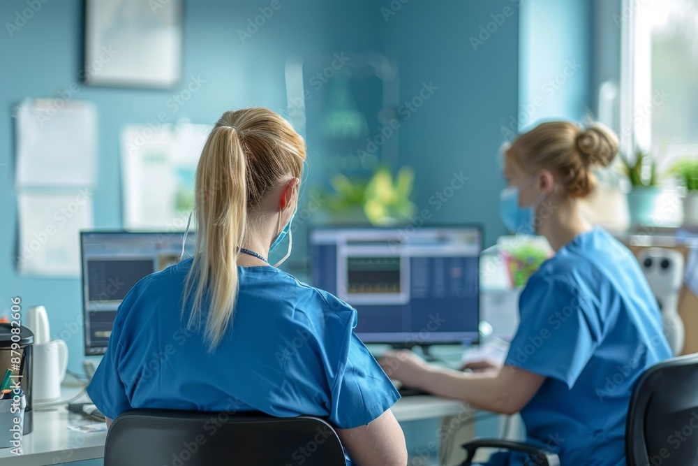 Fototapeta premium Female Nurse Working At Nurse's Station In A Hospital