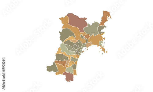 Map of Miyagi for education,Travel worldwide, earth geography website layouts, background,study geography,work in graphics.Suitable for those interested in using illustrations Provinces in Japan