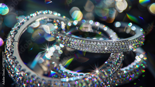 Rhodium Plated Jewelry Glittering with Holographic Sparkle, Luxury Fashion photo