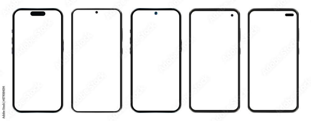 Smartphone mockup collection. Mockup realistic models smartphone with shadow and blank screens for your design. Isolated on transparent background. Vector illustration 2023 - 2024 Smartphone mockup collection. Mockup realistic models smartphone with shadow and blank screens for your design. Isolated on transparent background. Vector illustration 2023 - 2024