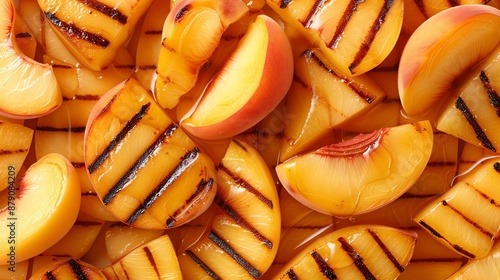 Grilled peach slices with honey, Sweet, Photography, Closeup of golden and caramelized peaches