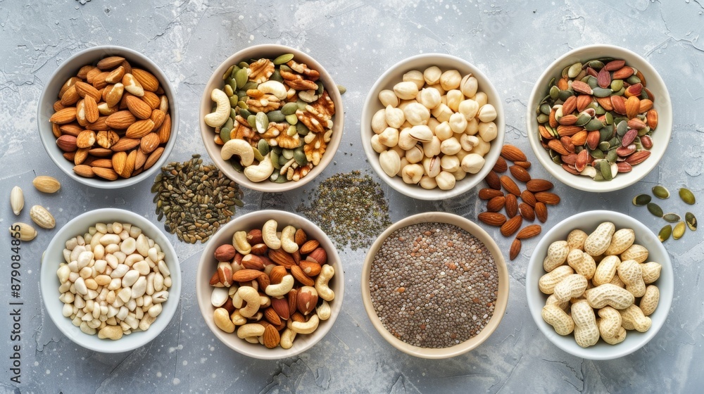 Assortment of Nuts and Seeds in Bowls. Assortment of Nuts and Seeds in Bowls.