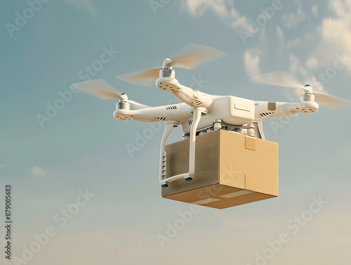 A flying drone delivers cargo in a box. Neural network AI generated art