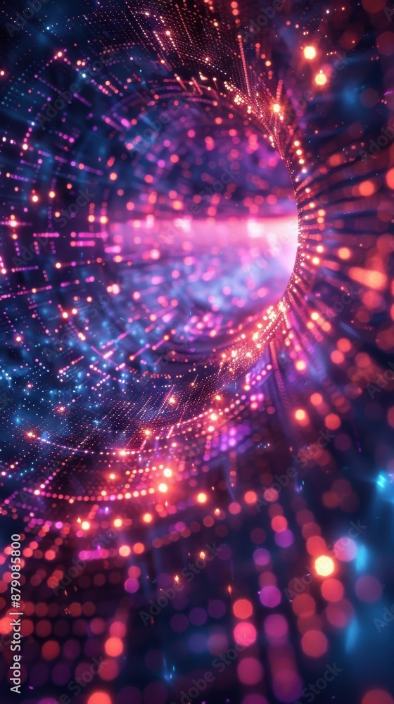 Fototapeta premium Brightly colored lights are shining brightly in a dark space