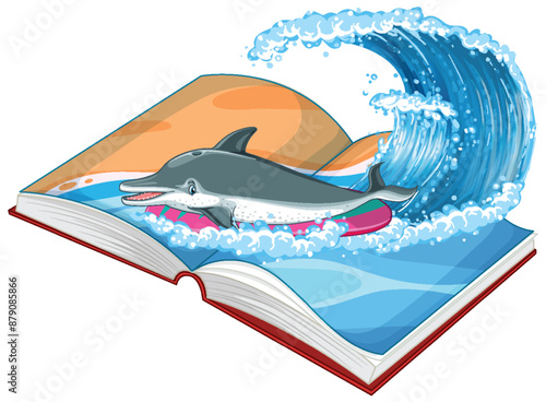 Dolphin jumping out of an open book
