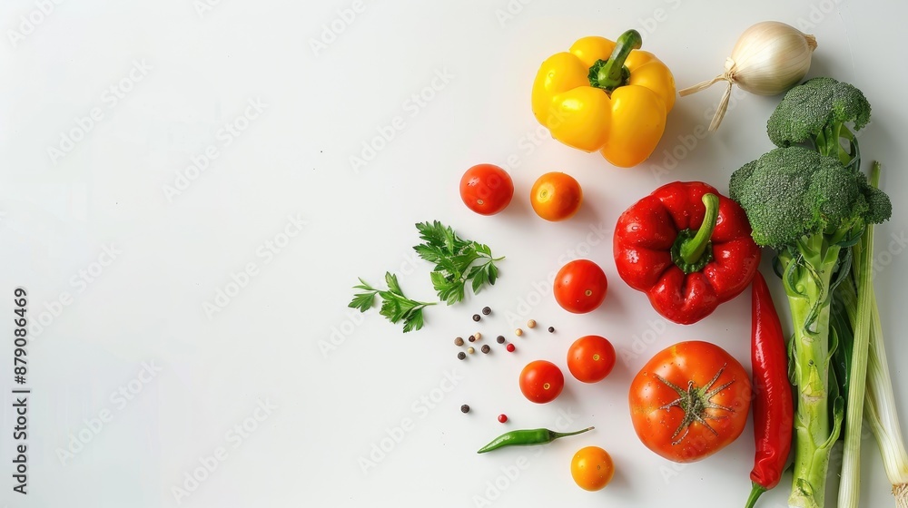 Ripe vegetables arranged on white surface Ripe vegetables arranged on white surface