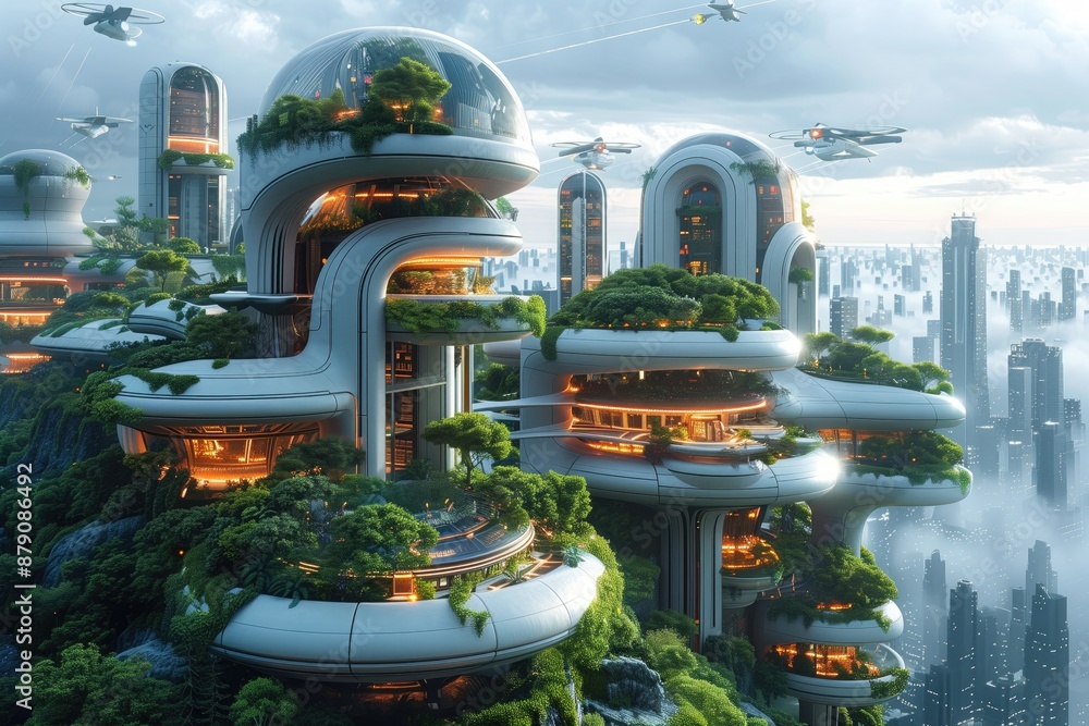 Φωτογραφία A futuristic cityscape with flying cars and advanced architecture, highlighting the possibilities of future urban living