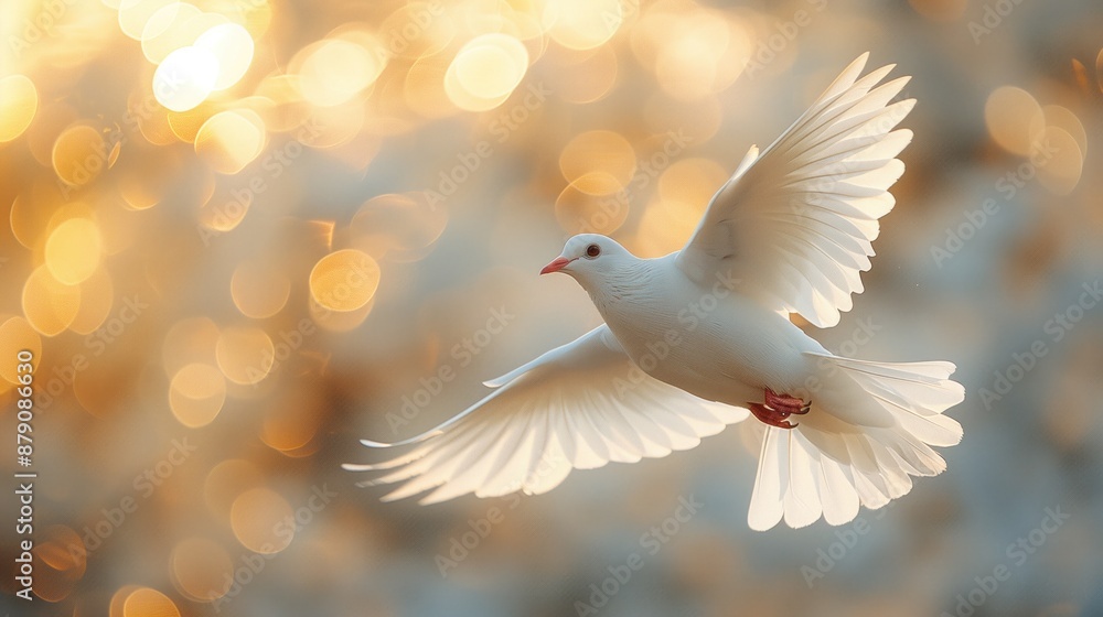 Obraz premium Flying Dove: A white dove soaring in the sky, representing peace and hope