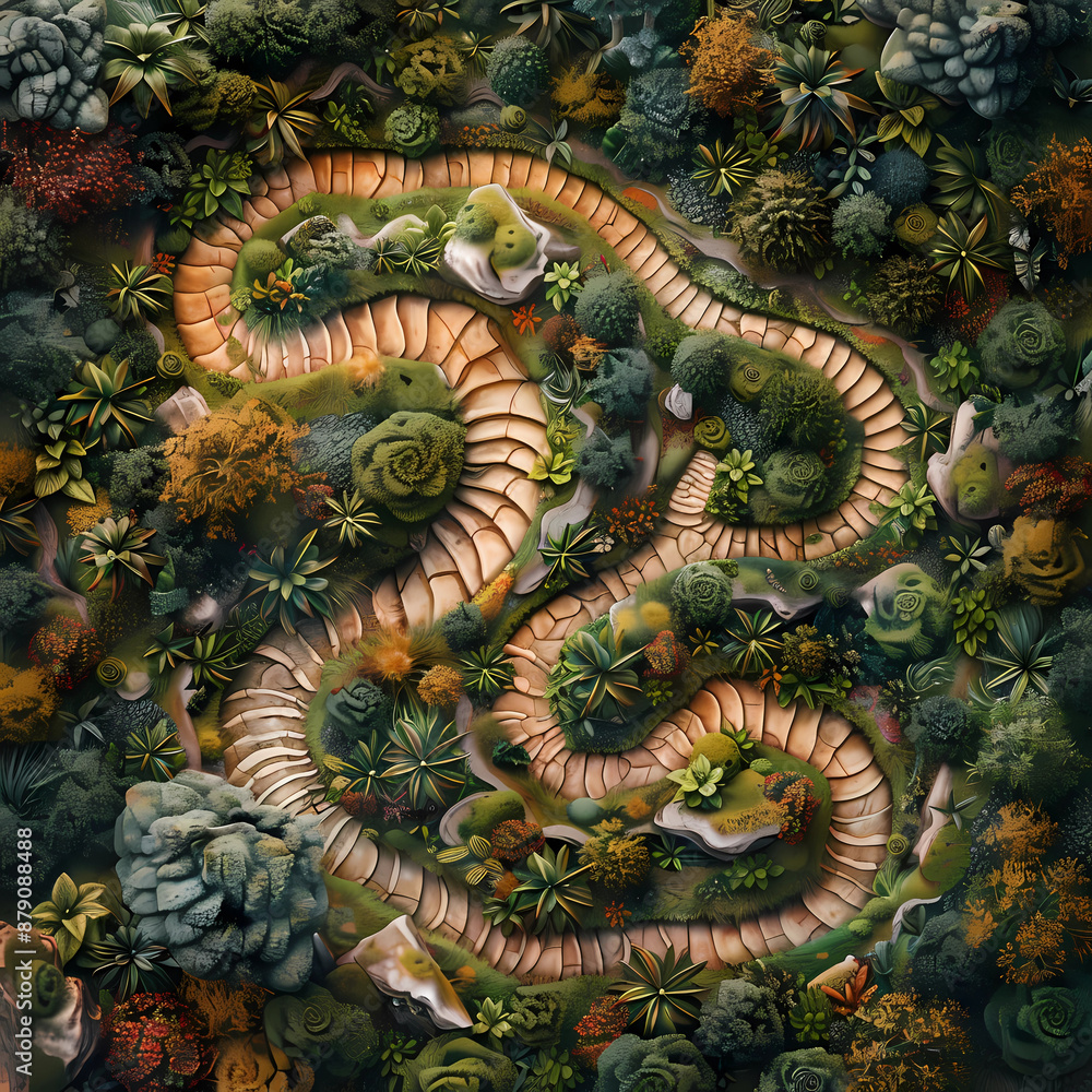 Garden Elegance: Spiral Paths in a Formal Garden at Midday Garden Elegance: Spiral Paths in a Formal Garden at Midday