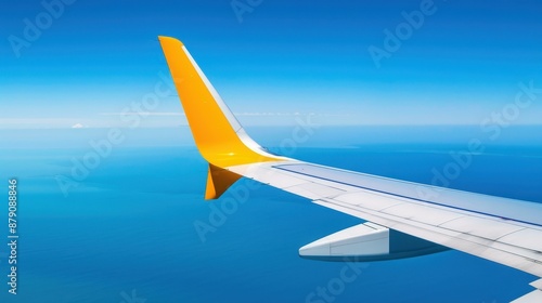 Exciting aerial view Buzz logo on plane wing over Alicante, Spain on  June .