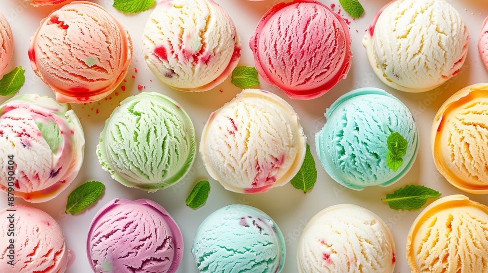 Colorful ice cream balls background, top view of many different colored ice creams Colorful ice cream balls background, top view of many different colored ice creams
