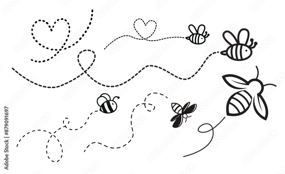 Set of bee flying illustration Set of bee flying illustration