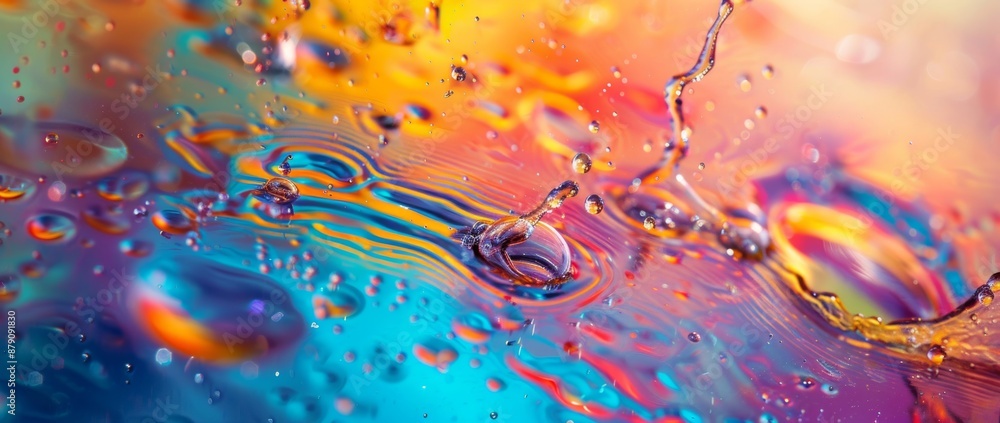 Dramatic and vivid macro photograph capturing intricate patterns formed by swirling oil and vibrant colors Dramatic and vivid macro photograph capturing intricate patterns formed by swirling oil and vibrant colors