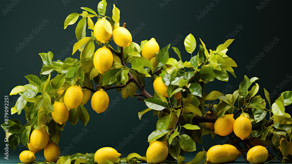 A lemon tree(Citrus limon) with empty background. Created with generative AI A lemon tree(Citrus limon) with empty background. Created with generative AI