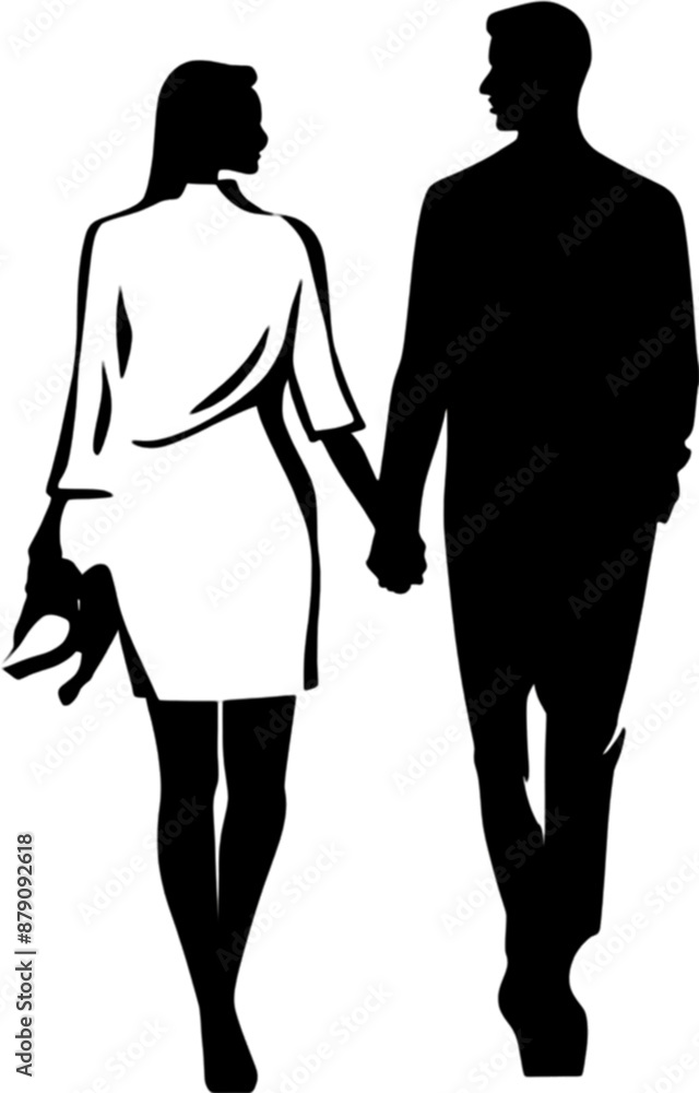 Silhouette couple embraces in romantic full-body stencil portrait. Silhouette couple embraces in romantic full-body stencil portrait.