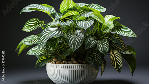 A zebra plant(Aphelandra squarrosa) with empty background. Created with generative AI photo