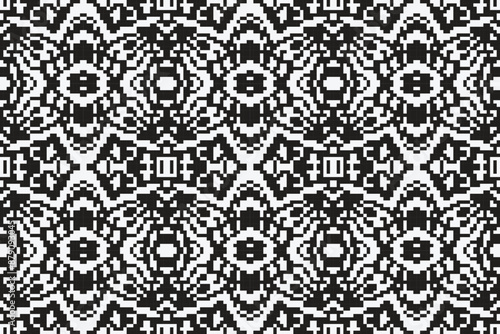 Black and White ethnic geometric seamless pattern. Geometric dark black background. Design for fabric, clothes, decorative paper, wrapping, embroidery, illustration, vector, tribal pattern 