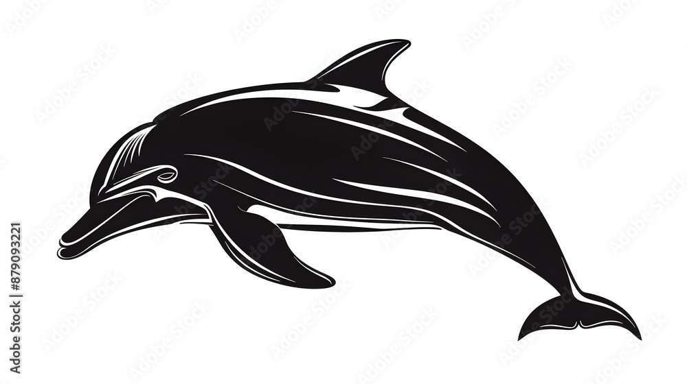 Obraz premium black silhouette of Dolphin illustration icon vector for logo, isolated on white background