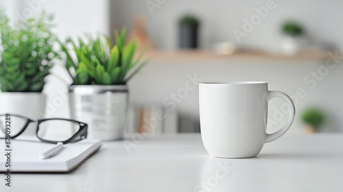 Wallpaper Mural White coffee mug on a desk with glasses and a notebook. Torontodigital.ca