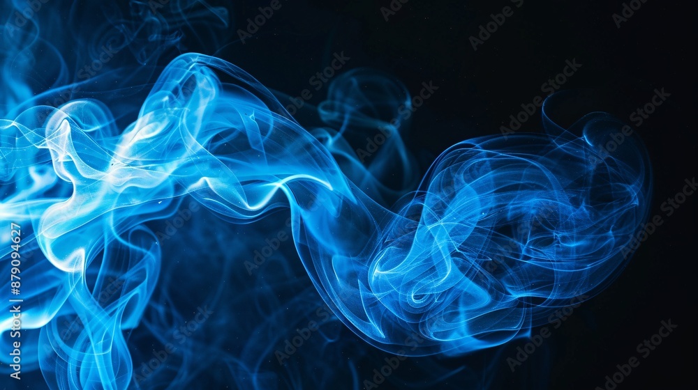 Ethereal azure vapor on dark backdrop aromatic strands. Ethereal azure vapor on dark backdrop aromatic strands.