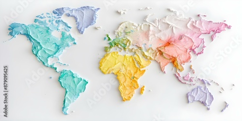 Fototapeta Naklejka Na Ścianę i Meble -  Colorful watercolor world map showing global interconnectedness and diversity of communities. Concept World Map, Watercolor Art, Global Connections, Community Diversity, Colorful Illustration