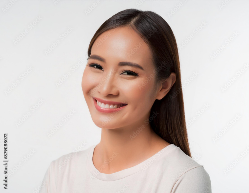 portrait of a young happy asian woman smiling on white background portrait of a young happy asian woman smiling on white background