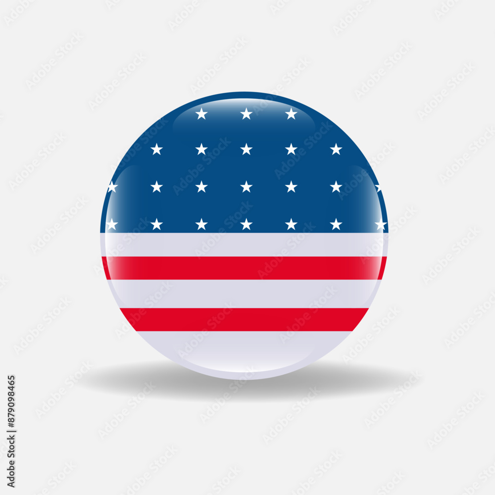A round American flag. The stars and stripes. The American flag. A brightly colored national flag