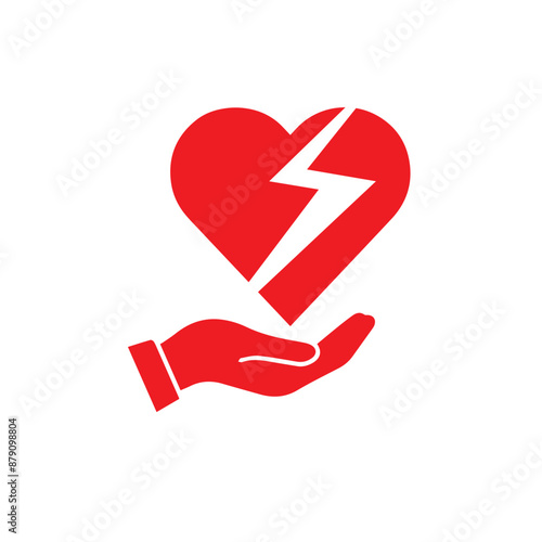 AED,automated external defibrillator / aed sign with heart and electricity symbol flat vector icon