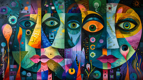 Abstract Illustration of Faces with Bright Colors © Siasart Studio