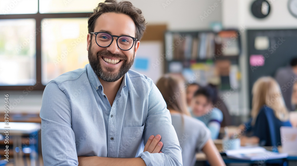 Fototapeta premium portrait of a happy male teacher in school