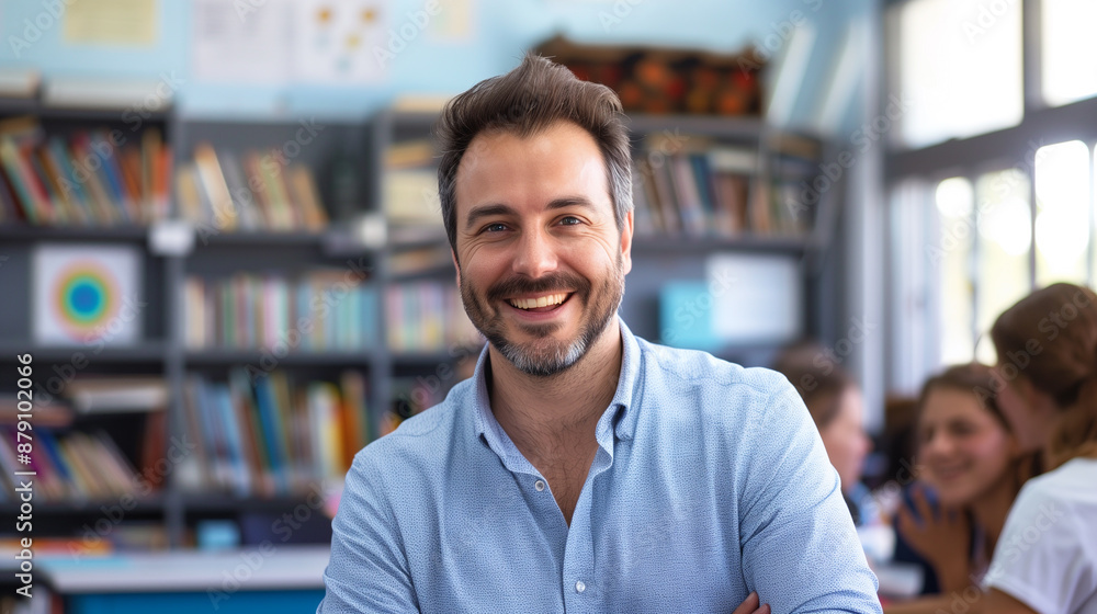 portrait of a happy male teacher in school portrait of a happy male teacher in school