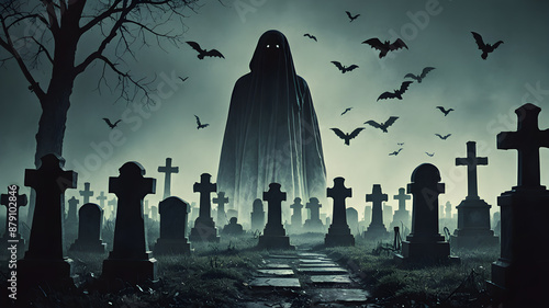 Graveyard fear, panic disorder, Psychology, solitude, fear or mental health problems concept. Depressed Person suffering from severe fear.